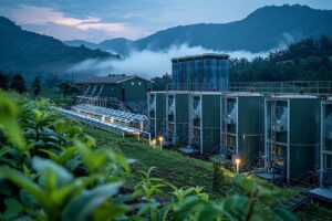 Centrale géothermique avec installations industrielles