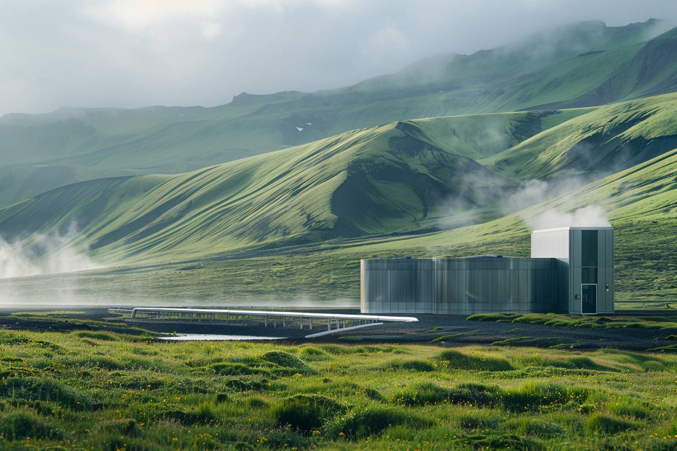 Centrale géothermique avec installations industrielles  
Équipements géothermiques en fonctionnement à grande échelle