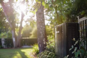 Système géothermique vertical installé dans un jardin