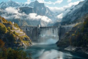 Centrale hydroélectrique en fonctionnement avec eau